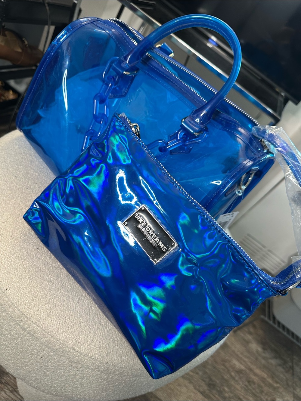 LIKE DREAMS Blue Jelly Bag Transparent Satchel Holographic Insert